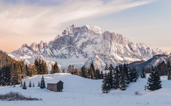 Winter view of Val Badia, Dolomites, Italy