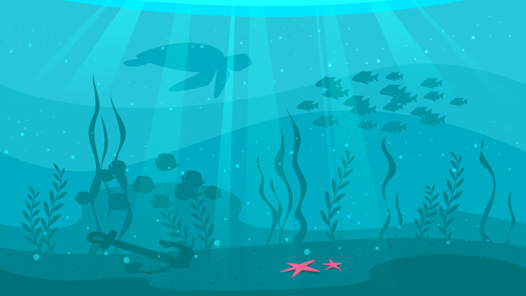 Vector,Cartoon,Style,Underwater,Background,With,Sea,Flora,And,Fauna.