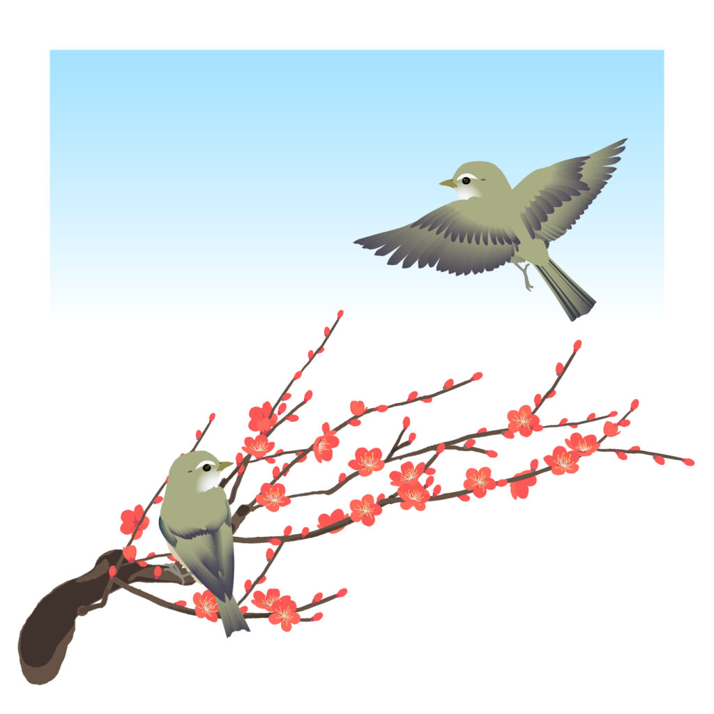 Vector illustration of plum, red plum and warbler