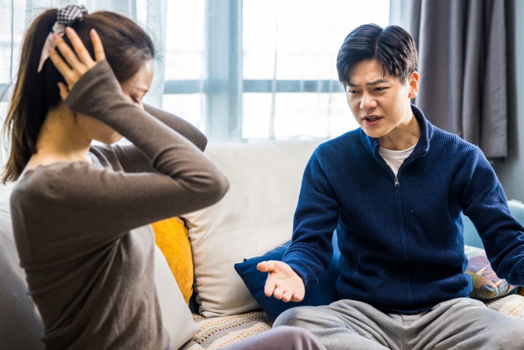 Asian couple are quarreling at home