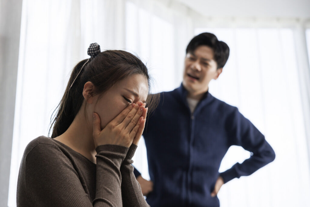 young asian couple fighting at home