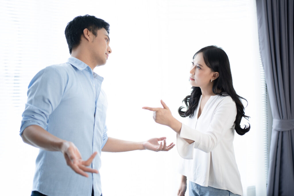 Asian couples quarrel at home.