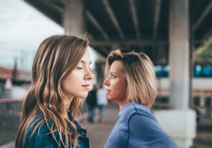 opposite each other at the railway station