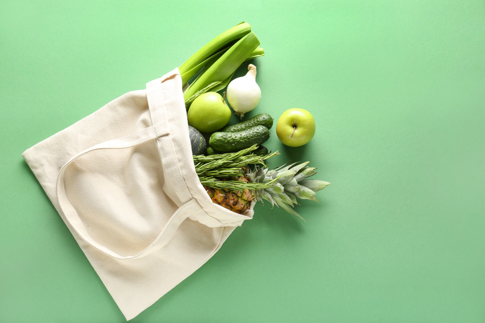 Eco,Bag,With,Products,On,Color,Background